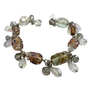 Crystal Gold Handmade Glass Beaded 8.5 inch Dangle Bracelet
